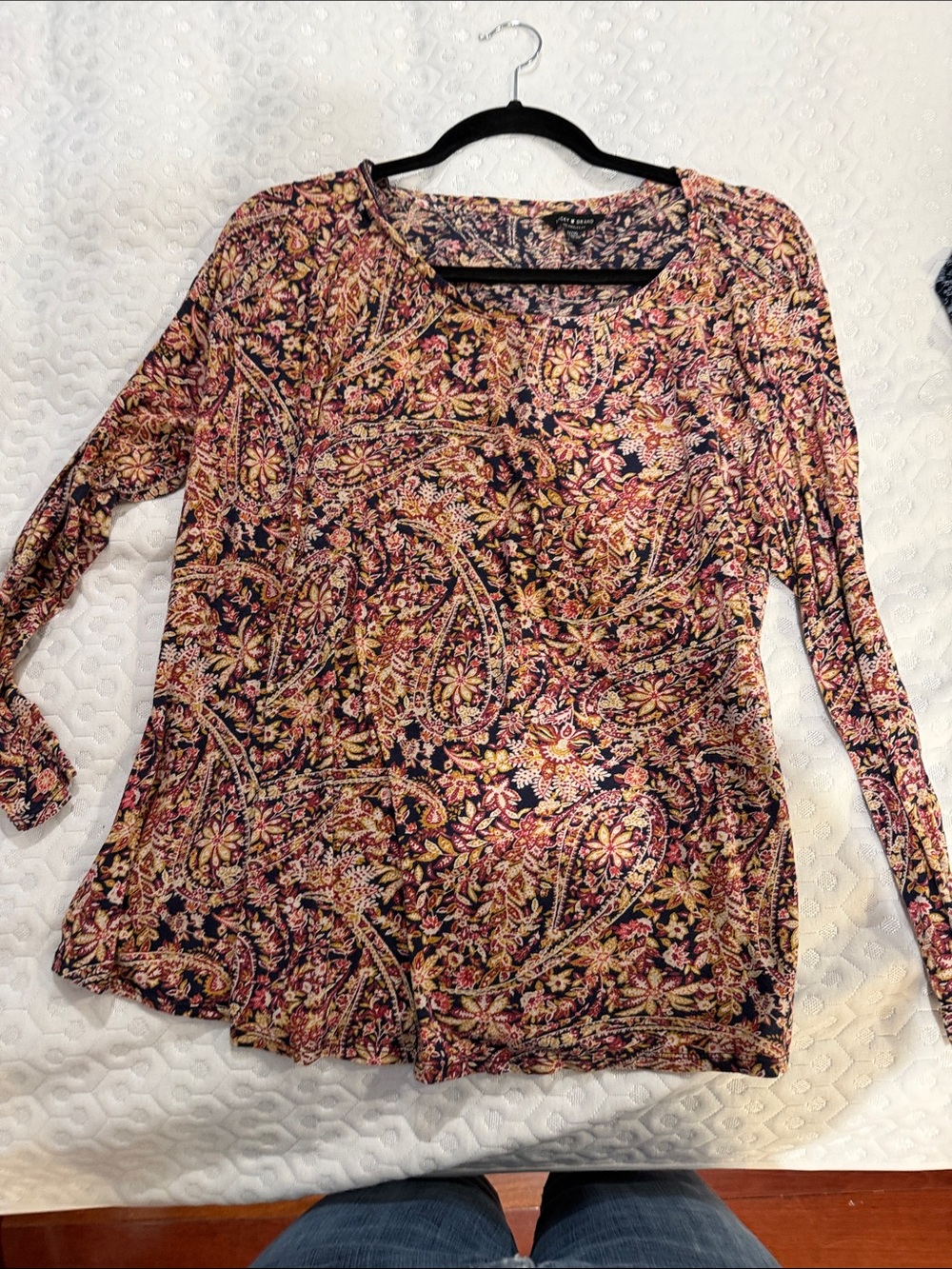 Lucky Brand Women's Long-Sleeve Paisley Top in Navy, Pink & Gold